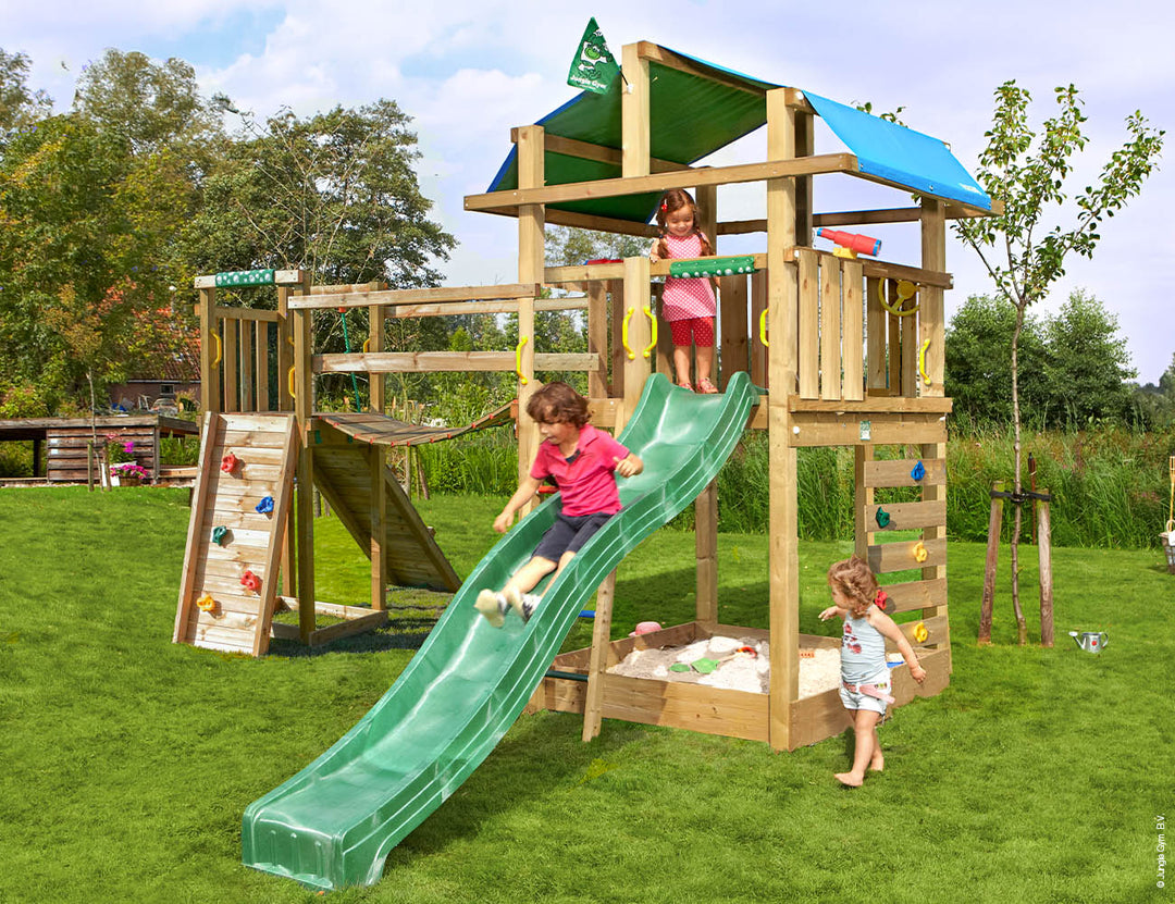 Jungle Fort | Wooden climbing frame with slide & clatter bridge