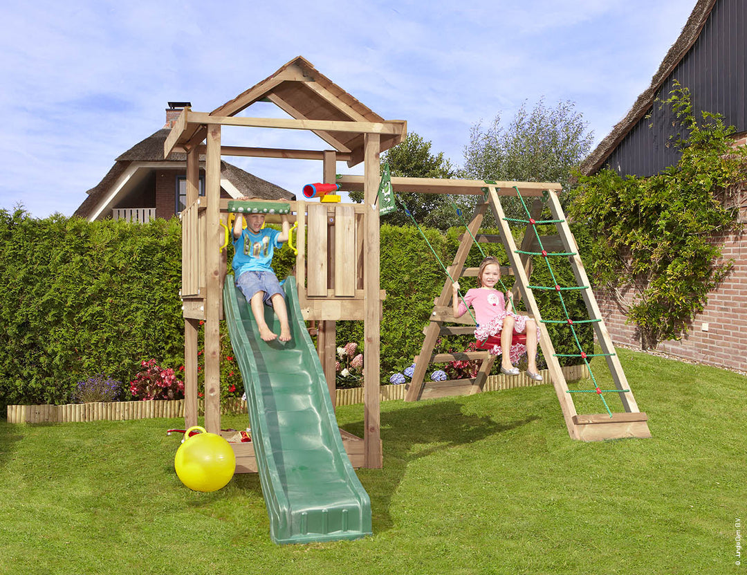 Jungle House | Wooden climbing frame with swing & climbing net