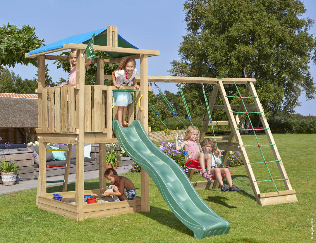Jungle Hut | Wooden climbing frame with swings & climbing net