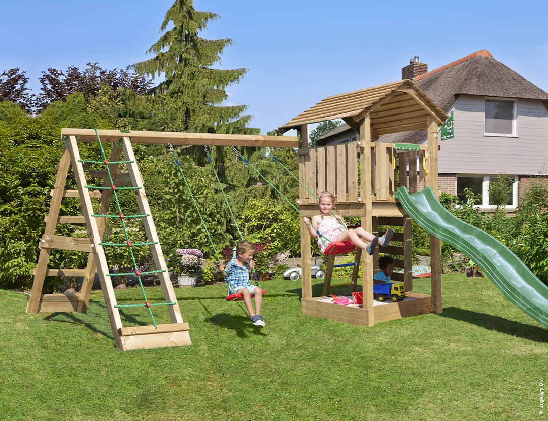 Jungle Cottage | Wooden climbing frame with swings & climbing net