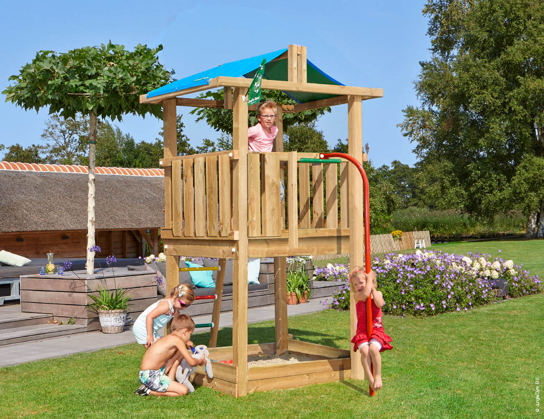Jungle Hut | Wooden climbing frame with fireman's pole