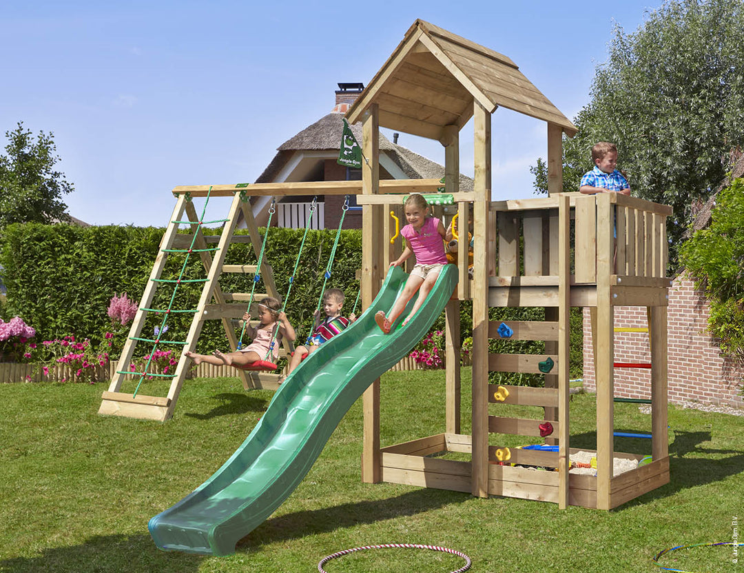 Jungle Mansion | Wooden climbing frame with swings & climbing net