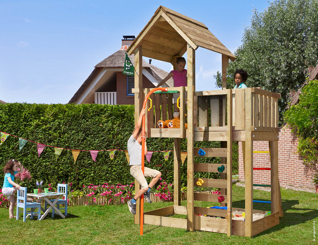 Jungle Mansion | Wooden climbing frame with fireman's pole