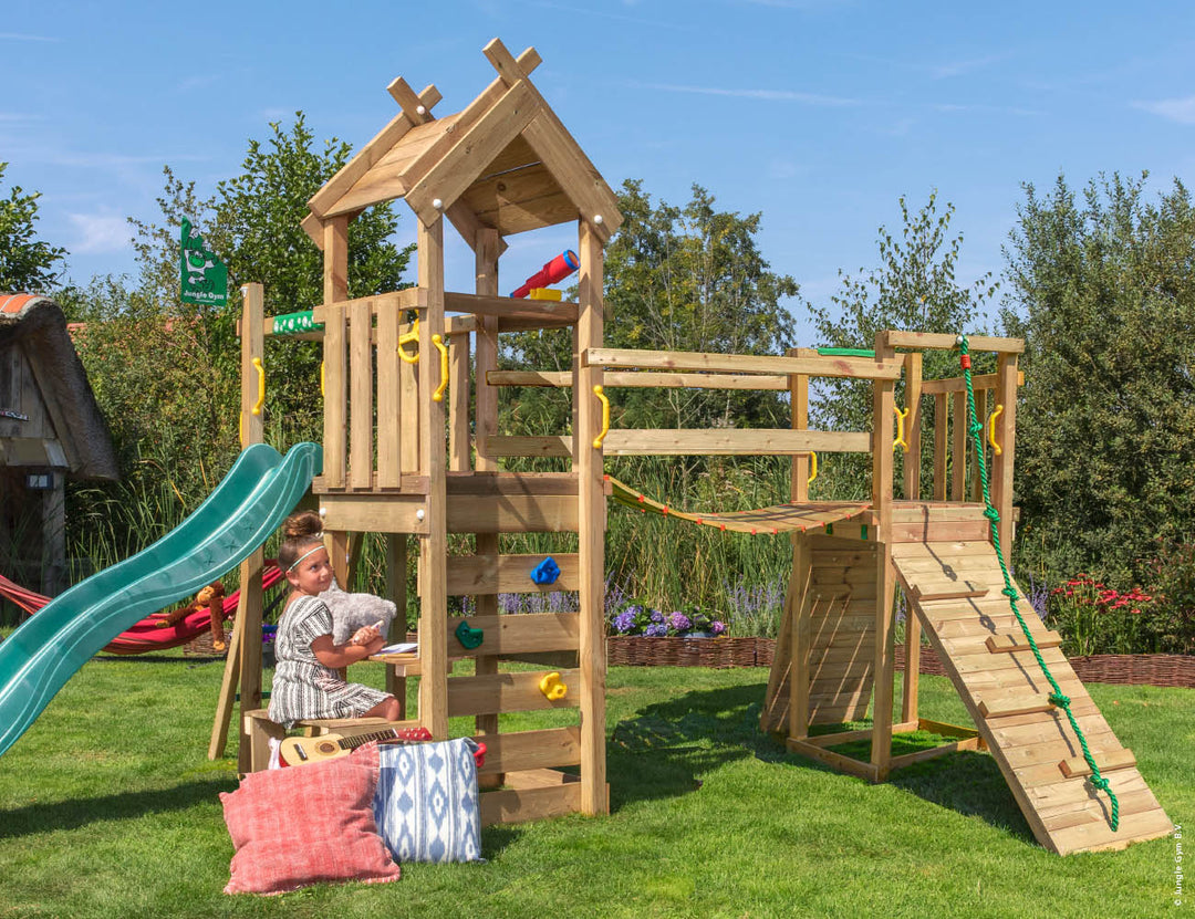 Jungle Teepee | Wooden climbing frame with slide & clatter bridge