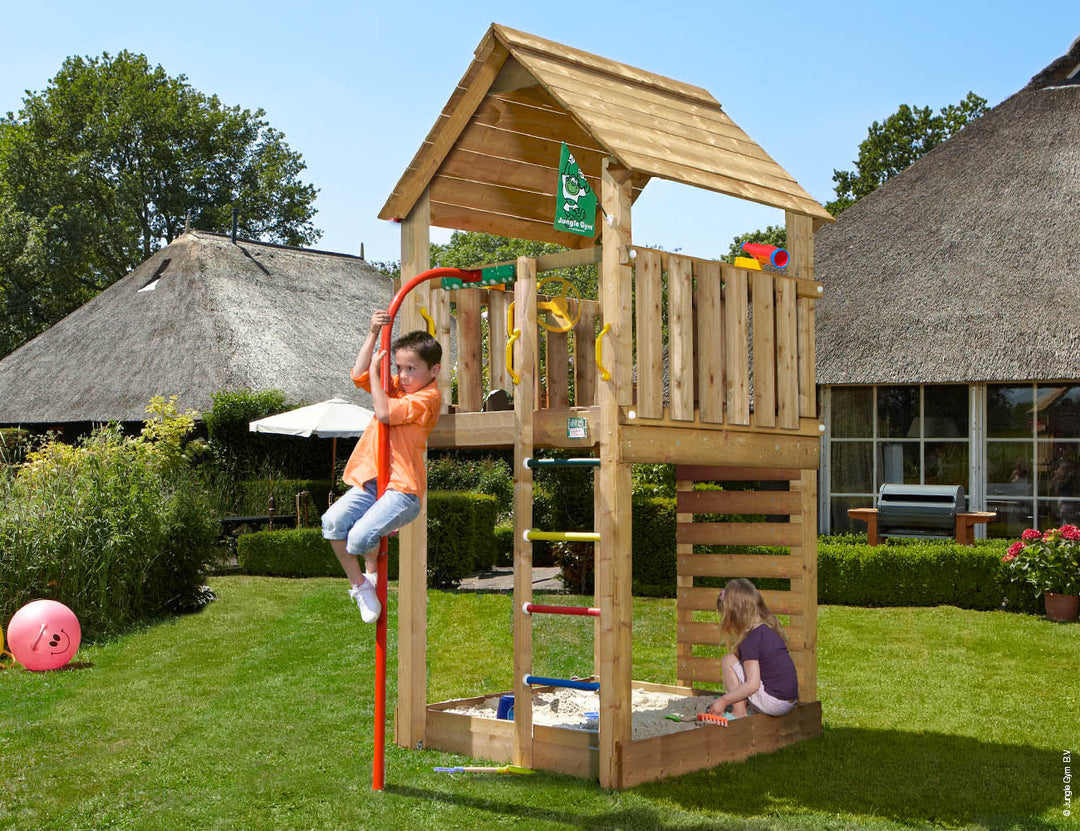 Jungle Cabin | Wooden climbing frame with fireman's pole