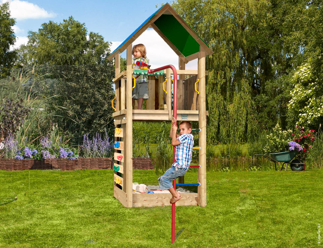 Jungle Lodge | Wooden climbing frame with fireman's pole