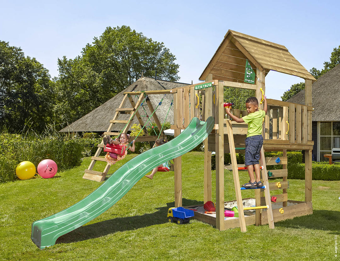 Jungle Cubby | Wooden climbing frame with swings & climbing net