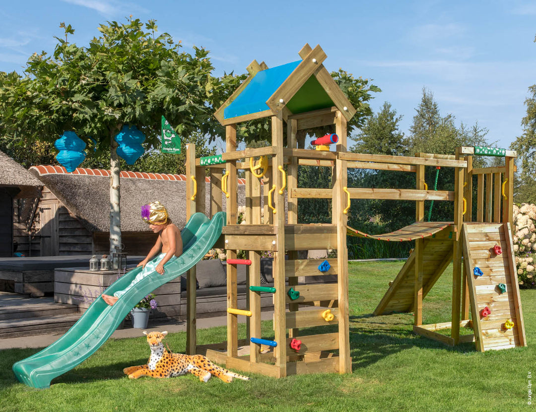Jungle Nomad | Wooden climbing frame with slide & clatter bridge