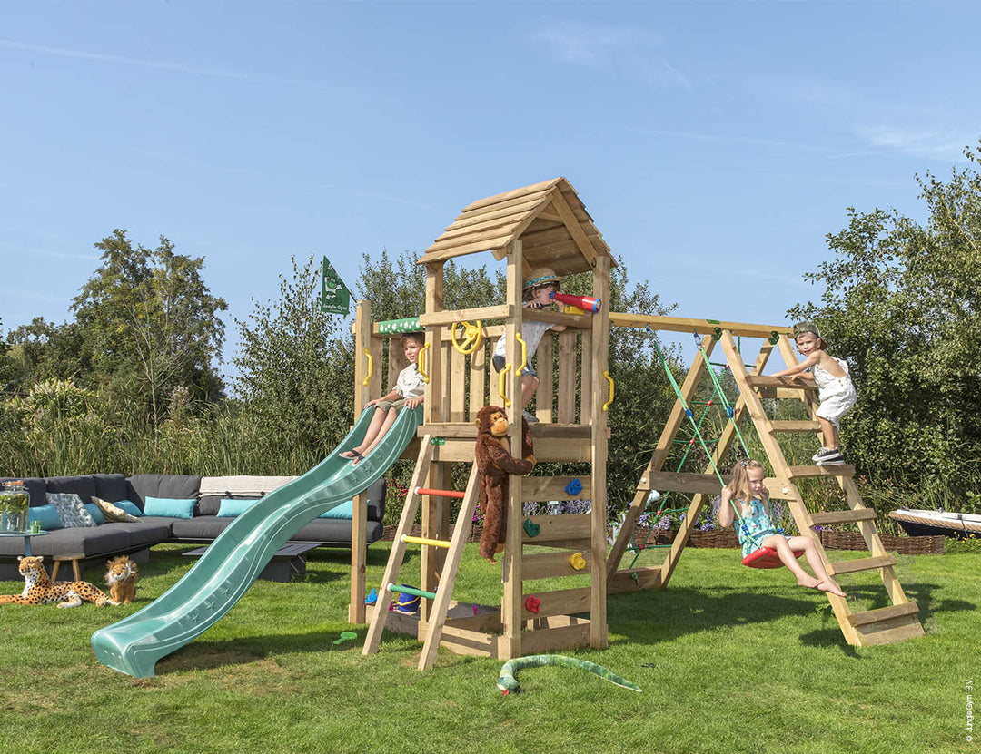 Jungle Safari | Wooden climbing frame with swing & climbing net